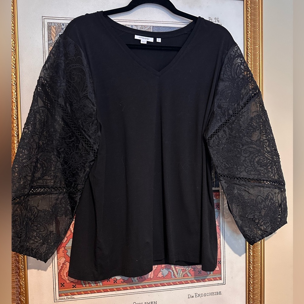 Chico’s Black Lace Sleeve Top